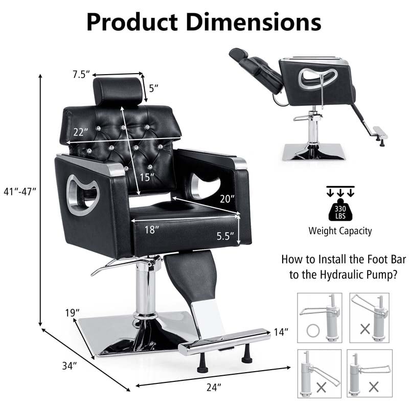 Modern Reclining Barber Chair, Adjustable Swivel Spa Makeup Tattoo Salon Chair, Hydraulic Hair Styling Chair