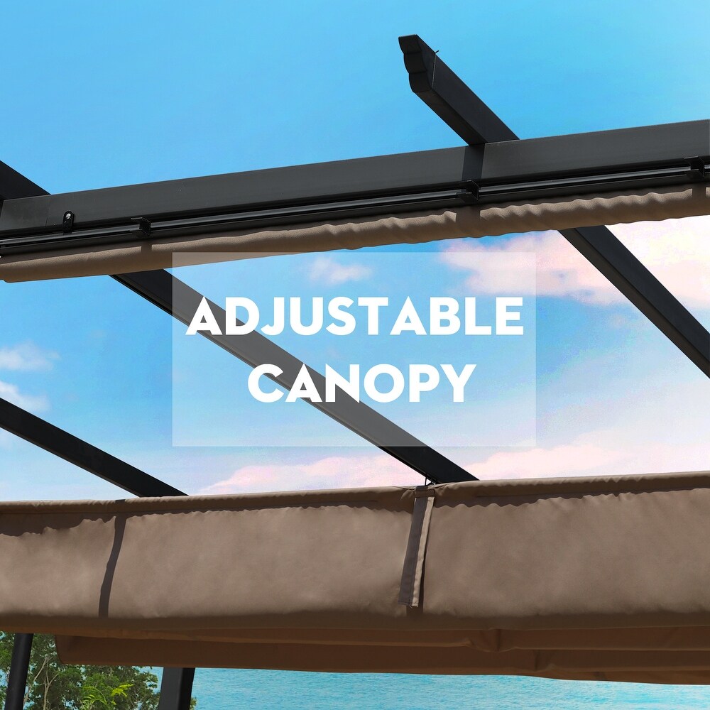 Aoodor 10 x 10 ft Outdoor Pergola with Retractable Canopy  Aluminum Frame  4 Pieces Patio Sun Shade Shelter