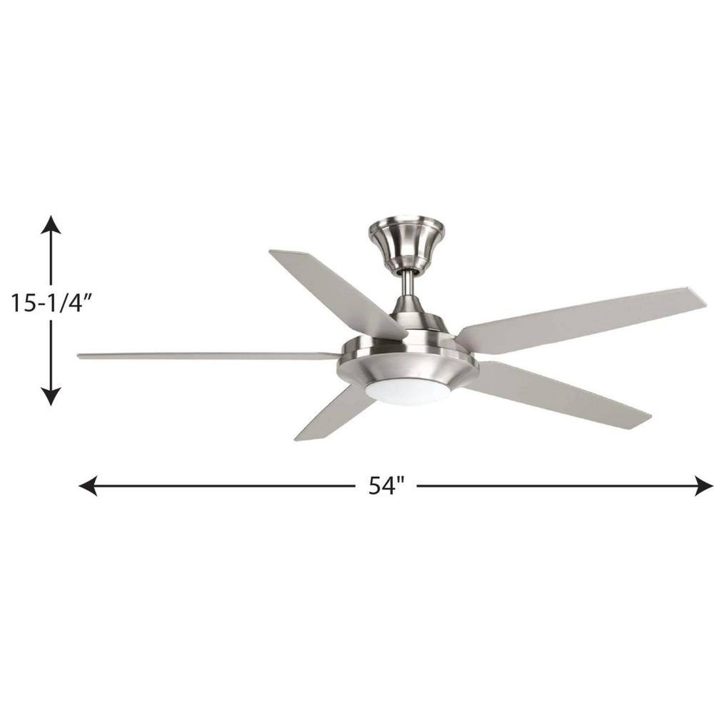 Progress Lighting Signature Plus II Collection 54 in. LED Indoor Brushed Nickel Modern Ceiling Fan with Light Kit and Remote P2539-0930K