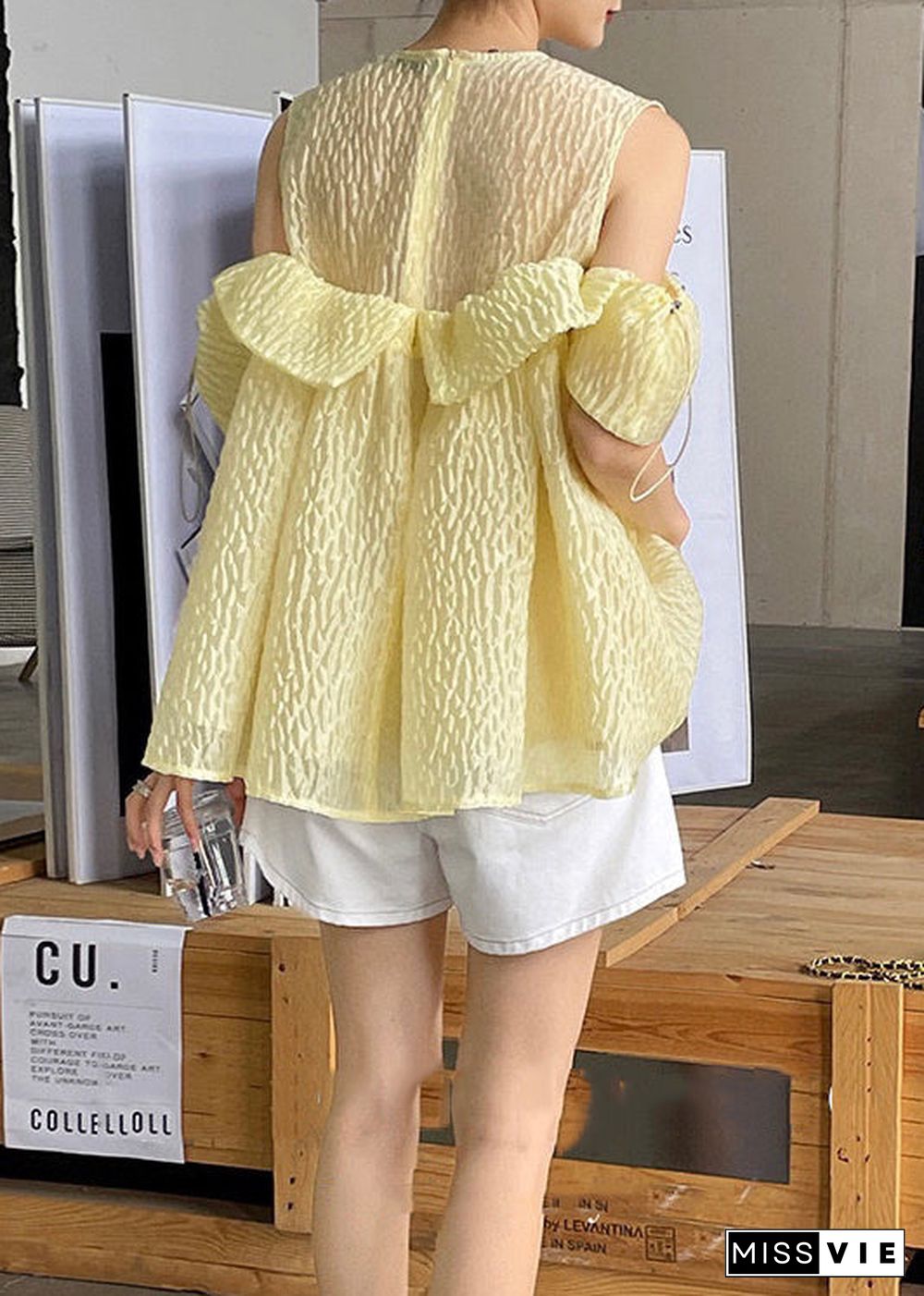 Chic Yellow Drawstring Off The Shoulder Silk Shirt Top Summer