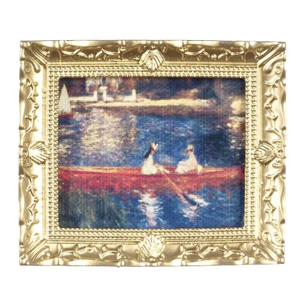 Dolls House Day At The Lake Picture Boat Painting Gold Frame Miniature Accessory