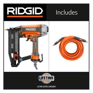 RIDGID Pneumatic 16-Gauge 2-12 in. Straight Finish Nailer with 14 in. 50 ft. Lay Flat Air Hose R250SFF-R5025LF