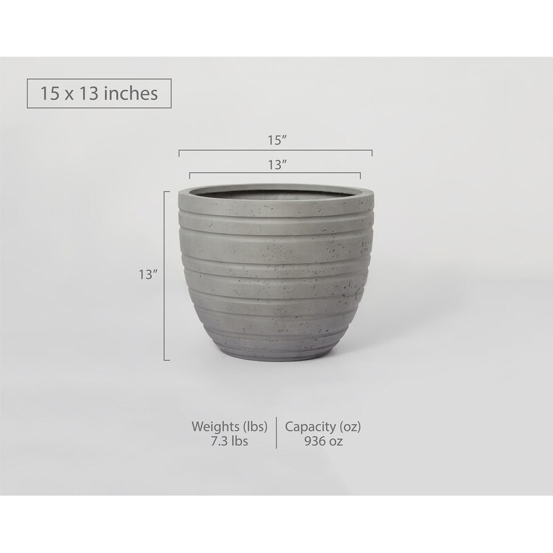 Indoor/Outdoor Large Nordic Minimalist Fiberstone Lightweight Round Planter Pot   21  18  15 inch Cement Finish