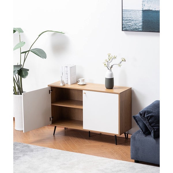 Light Brown and White Storage Console Cabinet Table