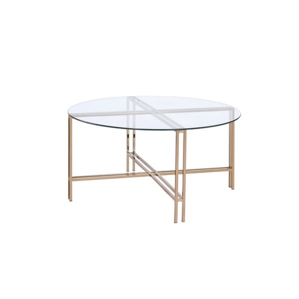 Veises Round Coffee Table， Clear Glass， Champagne Finish， Metal Stand