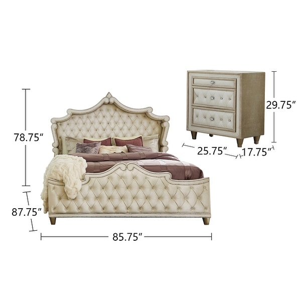 Upholstered Eastern King Bedroom Set in Ivory and Camel - - 36135747