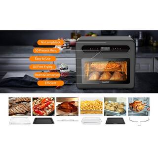 Amucolo 1650 W 6-Slice Black Stainless Steel Air Fryer Toaster Oven 26 qt. Steam Convection Countertop Oven 50-Cooking Presets GBK-CYW1-25A