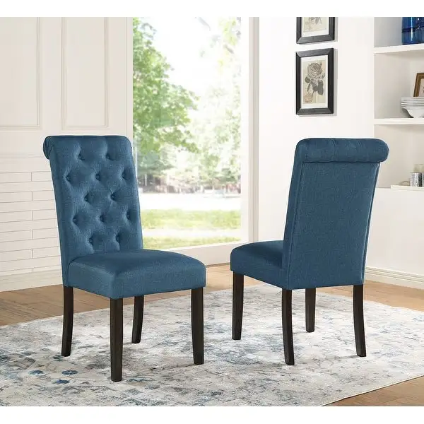 Leviton Solid Wood Tufted Asons Dining Chair (Set of 2), Blue