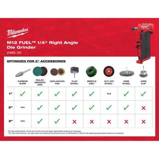 MW M12 FUEL 12V Lithium-Ion Brushless Cordless 14 in. Right Angle Die Grinder wCP High Output 2.5 Ah Battery Pack 2485-20-48-11-2425