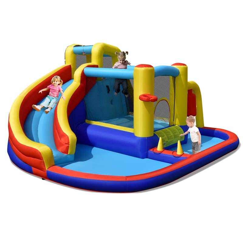 7-in-1 Kids Giant Water Park Inflatable Water Slide Bounce House Castle Jumping Sliding Bouncer with Trampoline