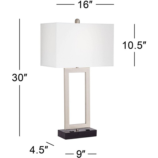 Tall Steel Open Rectangle With Usb And Ac Power Outlet In Base White Shade For Bedroom Living Room Bedside