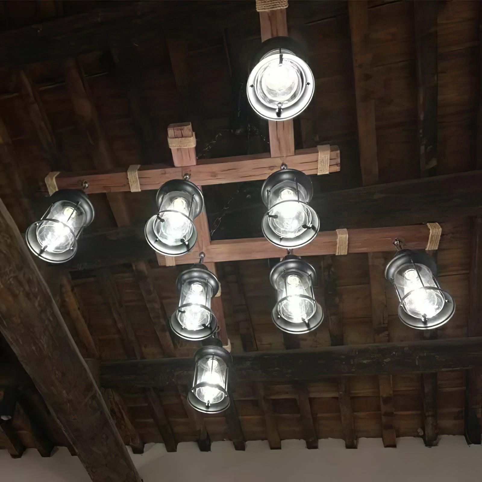 Vintage Wood Glass Chandeliers