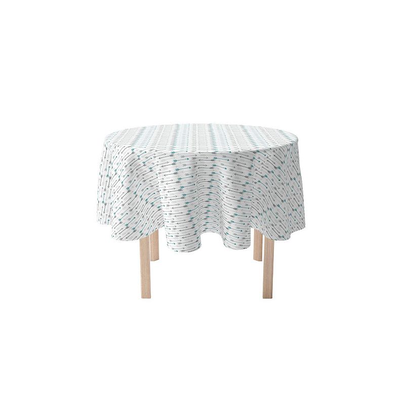 Round Tablecloth， 100% Polyester， 60 Round， Grey and Blue Arrows