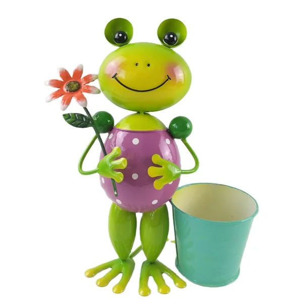 Hot selling garden decorative metal flowers pot standing by adorable cute animal