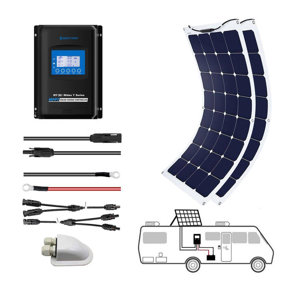 ACOPower 220-Watt Flexible Monocrystalline OffGrid Solar Power Kit with 2 x 110-Watt Solar Panel 30 Amp MPPT Charge Controller FLK-220W30A