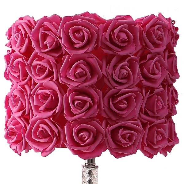 Bloom Roses Drum Shade Table Lamp with Twisted Acrylic Base， Red