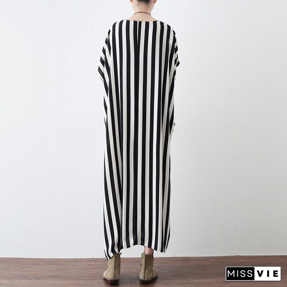 Black white striped summer dresses oversized chiffon caftans plus size maxi dress beach dresses sundress