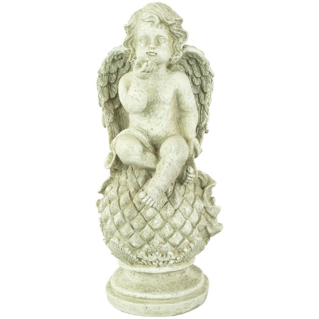 Cherub Angel Sitting On Finial Outdoor Garden Statue