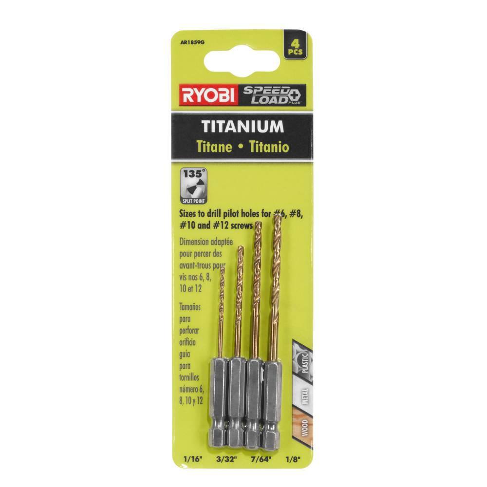 RYOBI SpeedLoad+ Titanium 4-Piece Hex Shank Pilot Drill Bit Set AR1859G