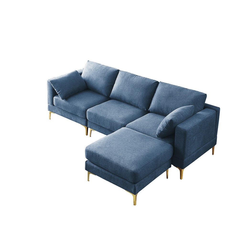 Modern 3 seat Sectional Sofas Set  Living Room Recliner Couch L Shaped Sectionals Sleeper Sofa with 2 Toss Pillows and Ottomans