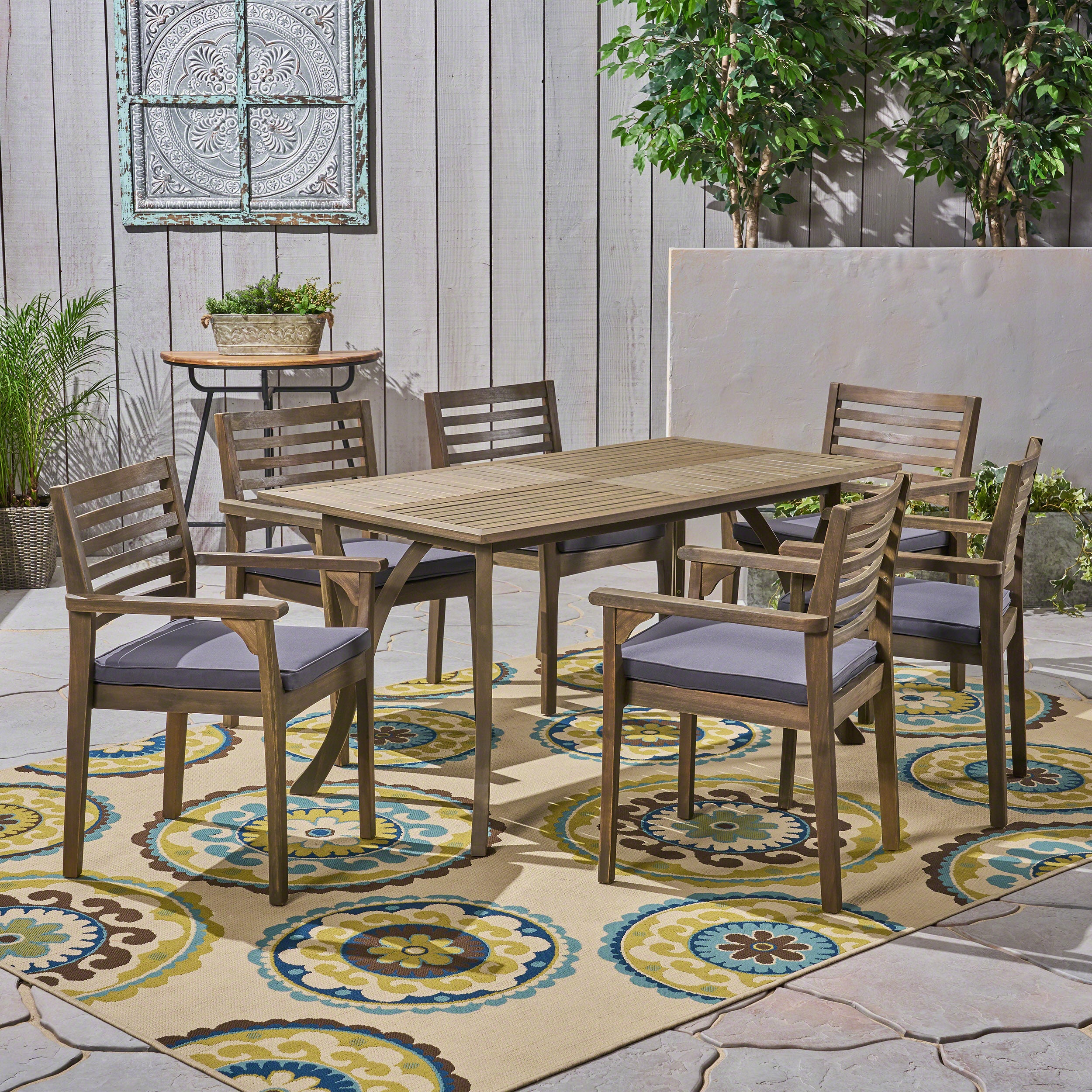 Phoenix Outdoor Acacia 6-Seater Dining Set with Cushions and 59