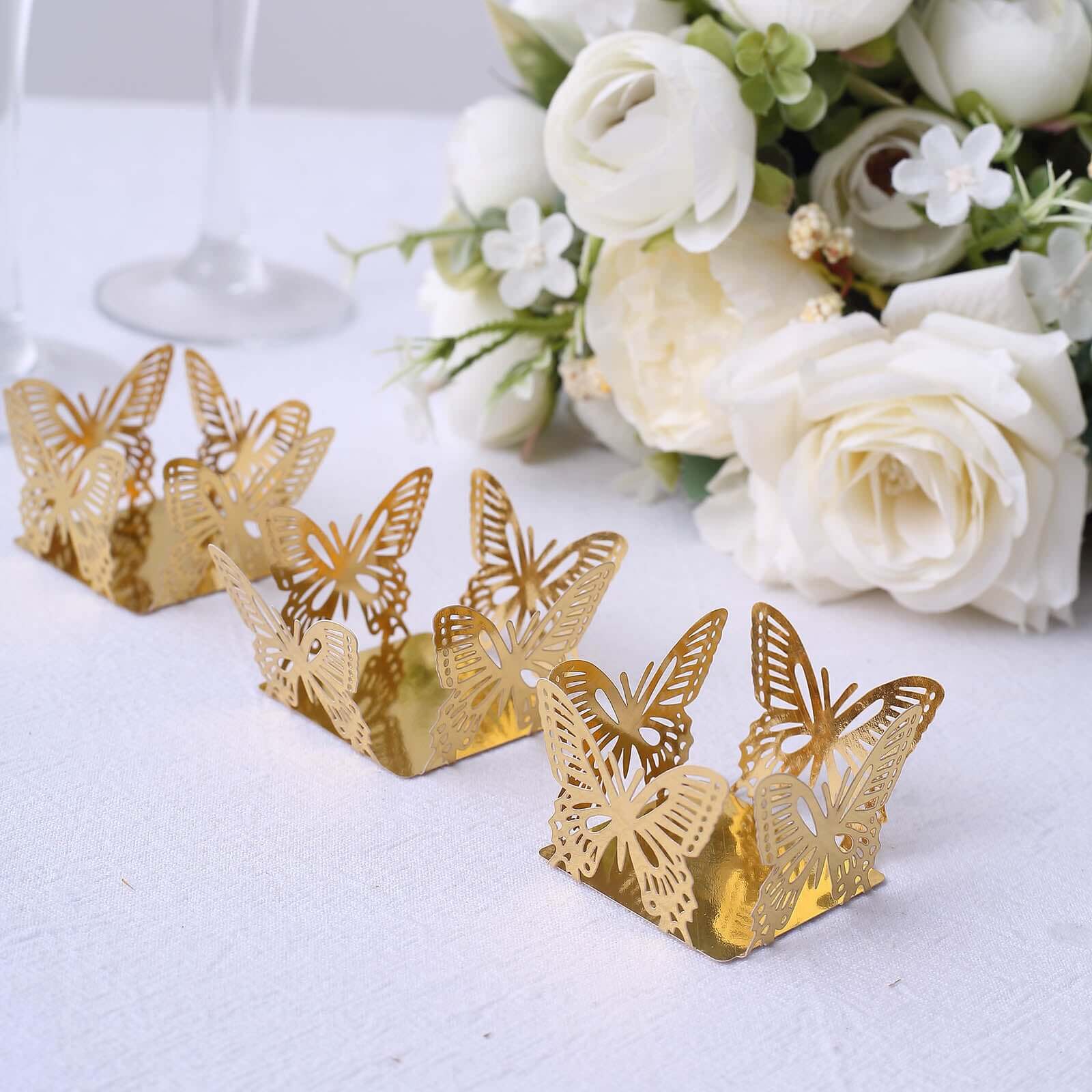 50 Pack Mini Metallic Gold Butterfly Truffle Cup Dessert Liners, Square Cupcake Tray Wrappers 225GSM 4