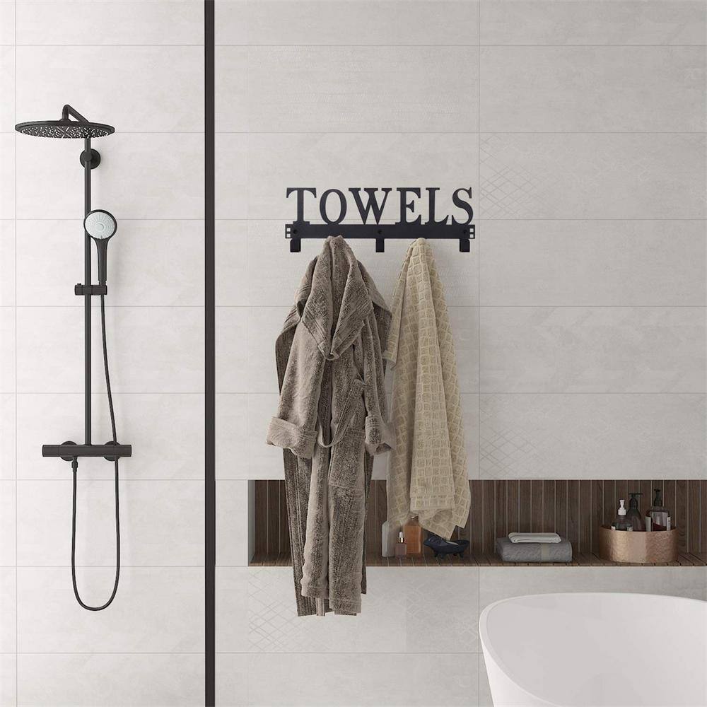 Cubilan Over-the-Door Mounted Bathroom Towel Robe J-Hook Wall Mounted Towel Holder in Black HD-HB4