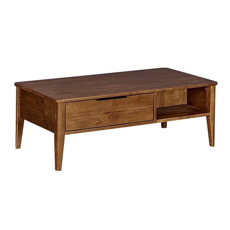 MUSEHOMEINC Mid Century Modern Rectangular Coffee Table with Drawer， Honey Brown