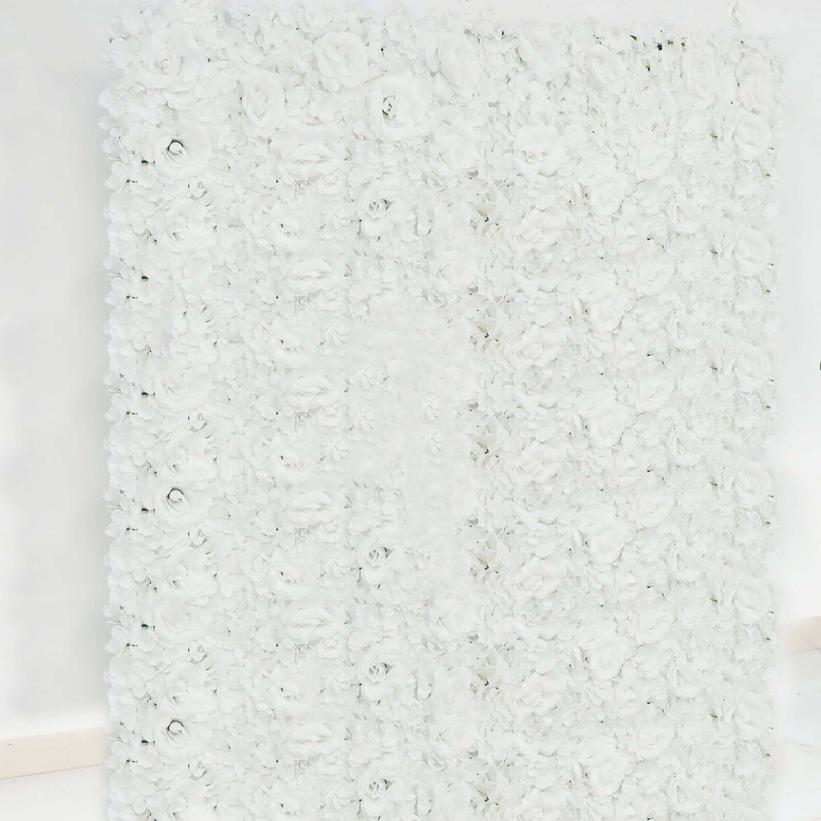 White 3D Silk Rose and Hydrangea Flower Wall Mat Backdrop - 4 Artificial Panels 11 Sq ft.