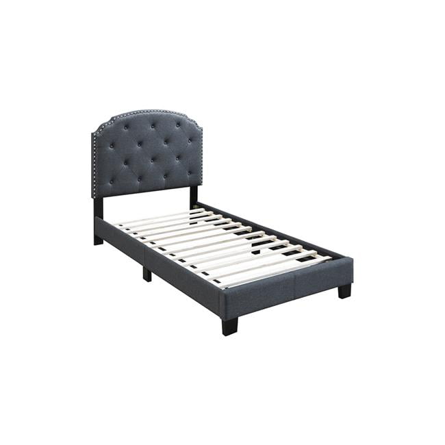 Poundex F9572T Upholstered Bed Frame with Slats in Charcoal Burlap Fabric - Twin Size