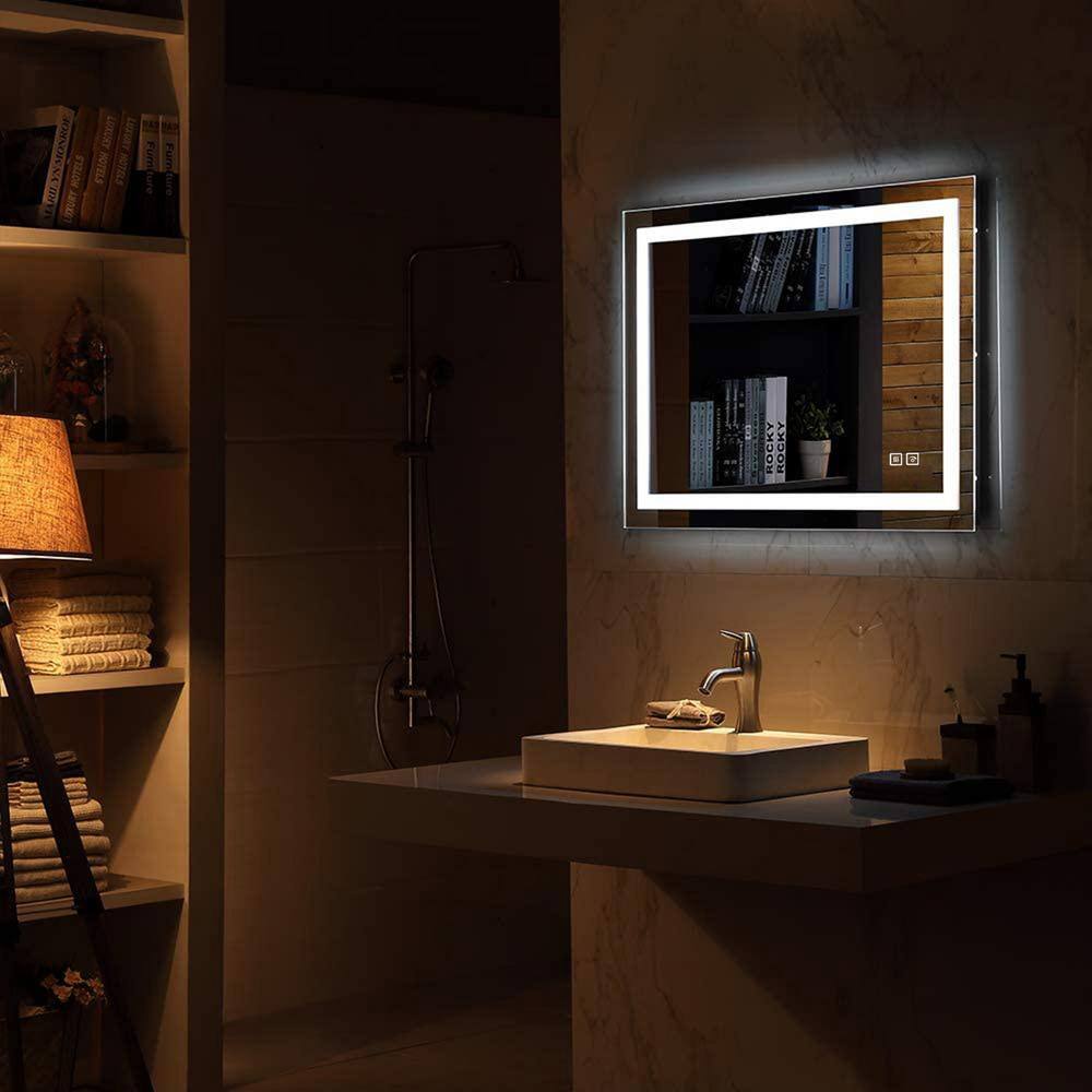 TOOLKISS 32 in. W x 24 in. H Large Rectangular Frameless Anti-Fog LED Light Dimmable Wall Bathroom Vanity Mirror in Silver TK19035