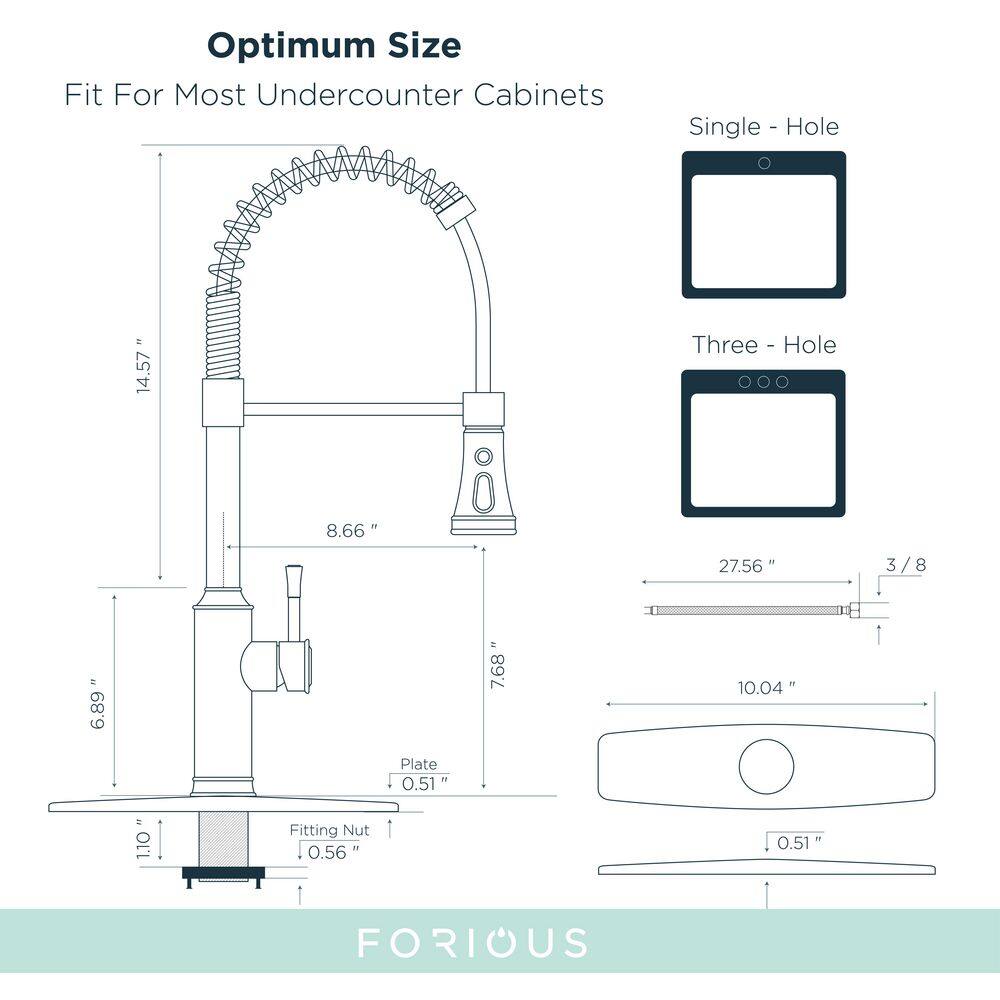 FORIOUS High Arc Kitchen Faucet with Pull Down Sprayer Commercial Spring Kitchen Sink Faucet for Black in Kitchen HH0028CB