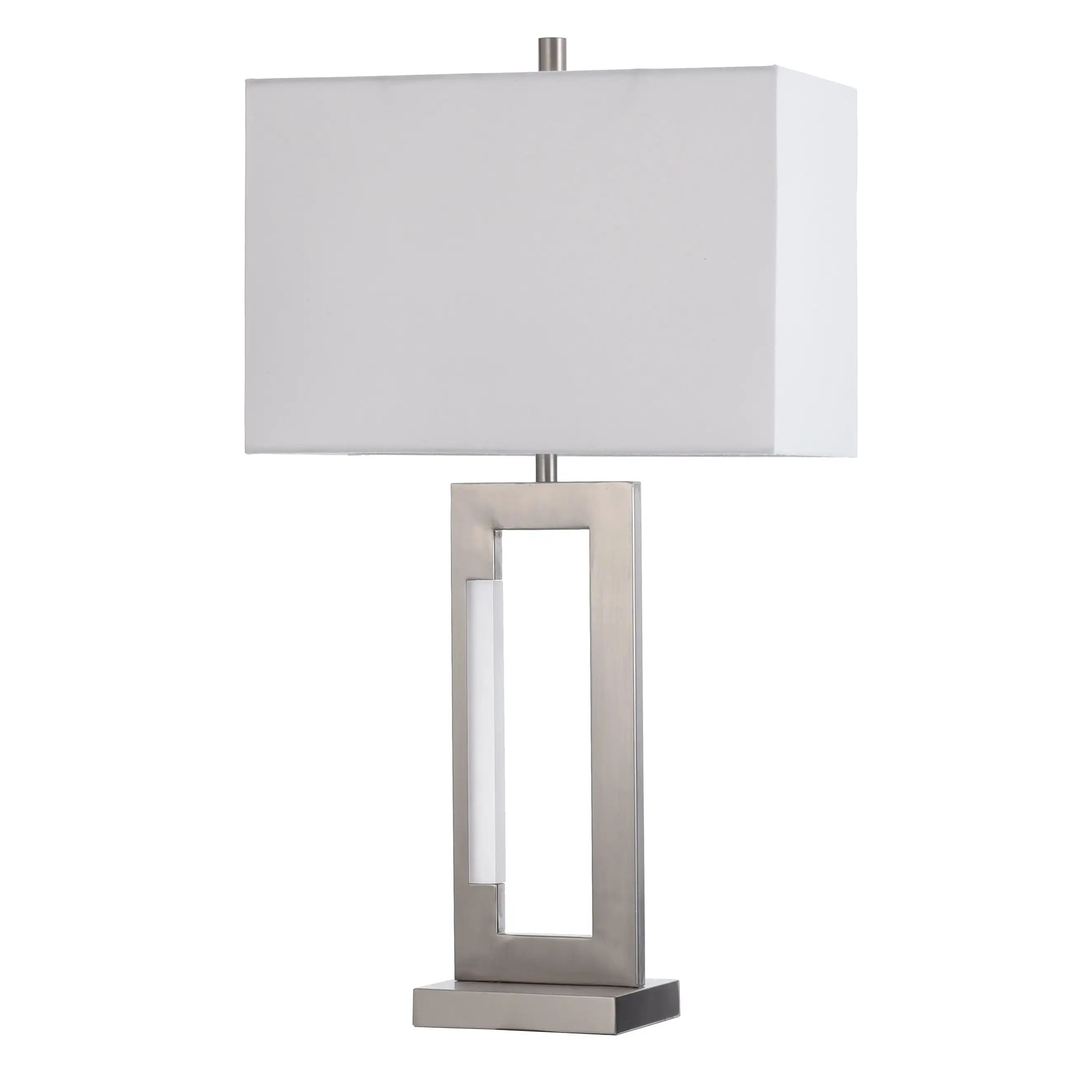 Steel Table Lamp - Brushed Steel Finish - Brussels White Shade