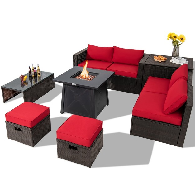 Propane Fire Pit Table Pe Wicker Space saving Sectional Sofa Set W Storage Box amp Cushions