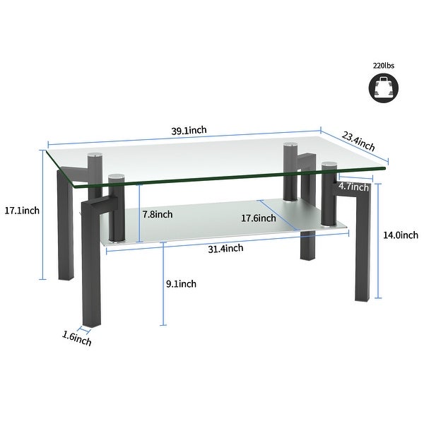 Rectangle Black Clear Glass Coffee Table