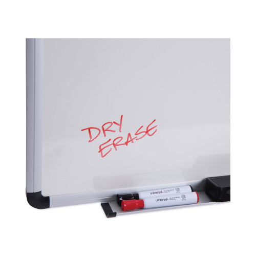 Universal Dry Erase Board， Melamine， 48 x 36， White， Black/Gray Aluminum/Plastic Frame (43724)