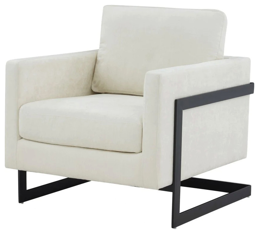 Harry Contemporary Cream Fabric and Black Metal Accent Chair   Transitional   Armchairs And Accent Chairs   by Rustic Home Furniture Deco  Houzz