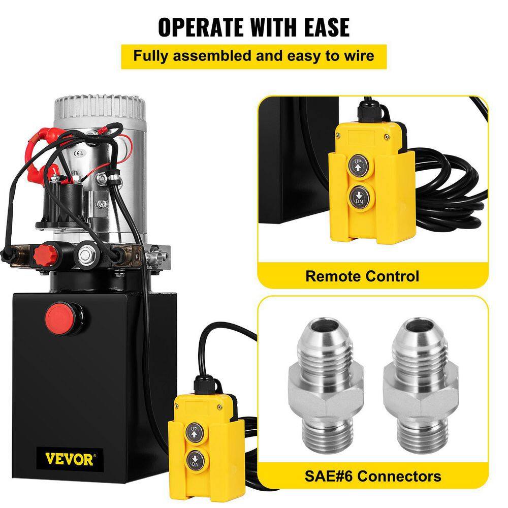 VEVOR 12-Volt DC 8 qt. Hydraulic Power Unit Hydraulic Pump Double Acting Hydraulic Power with Metal Oil Reservoir for Car Lift 8LCZYYBTXSZY00001V0