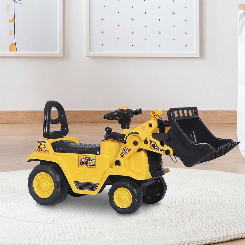 HOMCOM Ride On Toy Bulldozer with Bucket Horn Steering Wheel for Toddlers Yellow