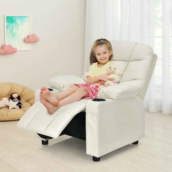 Costway 24639781 PU Leather Kids Recliner Chair wi...