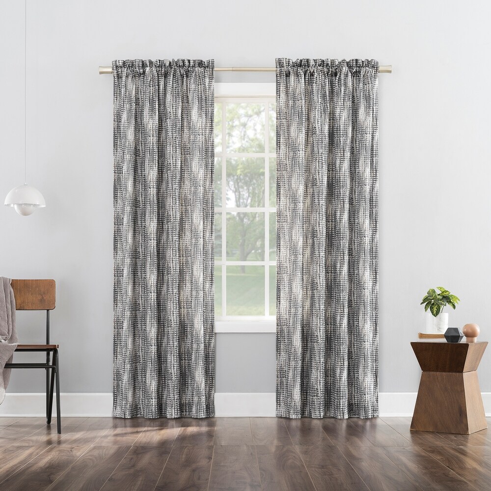 No. 918 Aran Crosshatch Print Semi Sheer Rod Pocket Curtain Panel  Single Panel