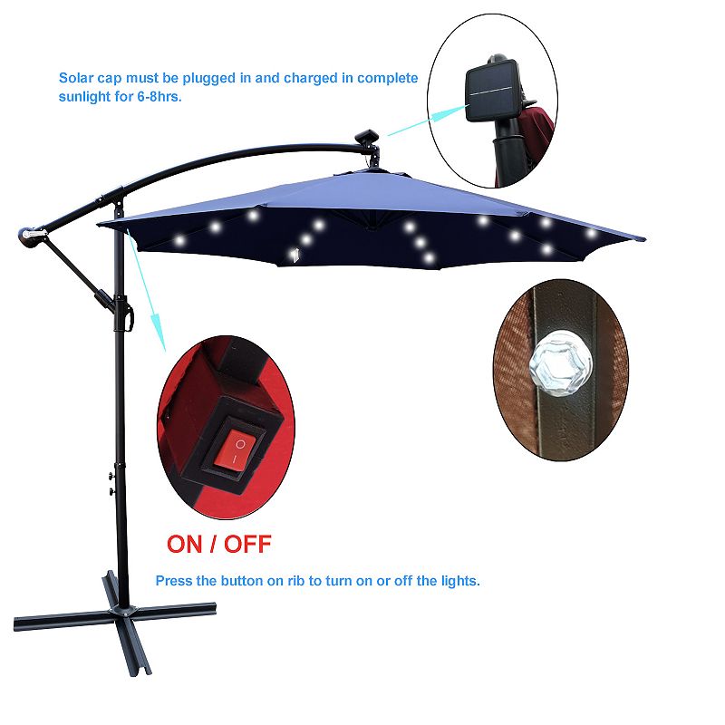 F.C Design 10 ft Outdoor Patio Umbrella with Solar Powered LED Lights， Waterproof， 8 Ribs， Crank and Cross Base for Garden， Deck， Backyard， Pool Shade