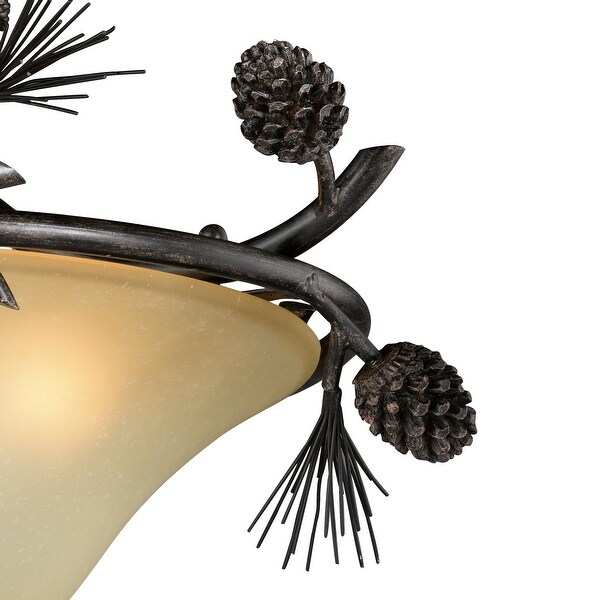 Sierra 18-in W Bronze Rustic Pinecone Bowl Semi Flush Mount Ceiling Light Cream Glass - 18-in W x 13-in H x 18-in D