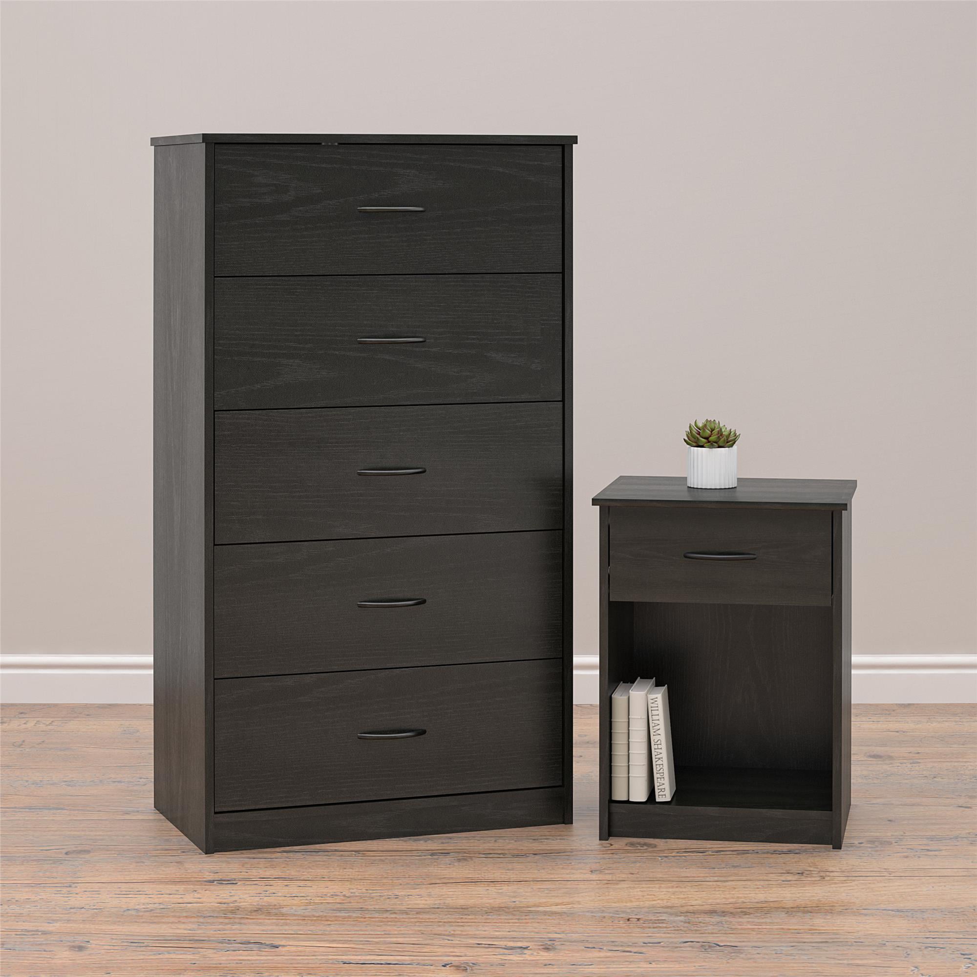 Mainstays Classic Nightstand with Drawer, Black Oak