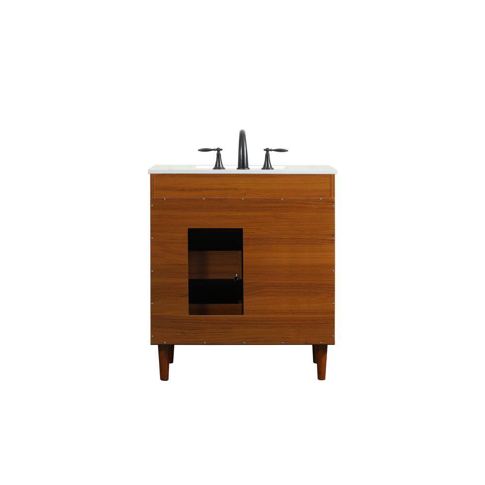 Simply Living 30 in. W x 19 in. D x 34 in. H Bath Vanity in Teak with Ivory White Quartz Top SL141090MTK