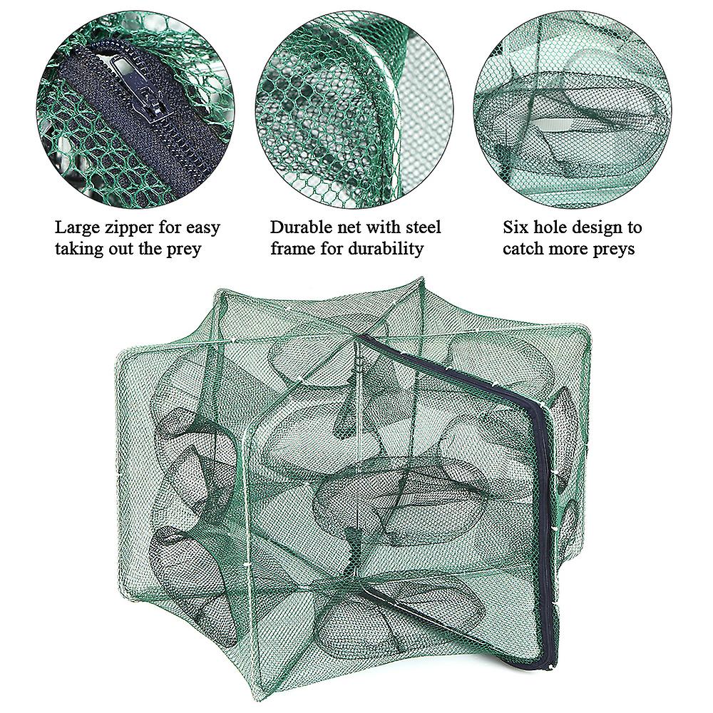 Foldable Fishing Net Hexagon 6 Hole Fishing Net Shrimp Cage Trap Minnow Crab Baits Mesh Trap Net Black