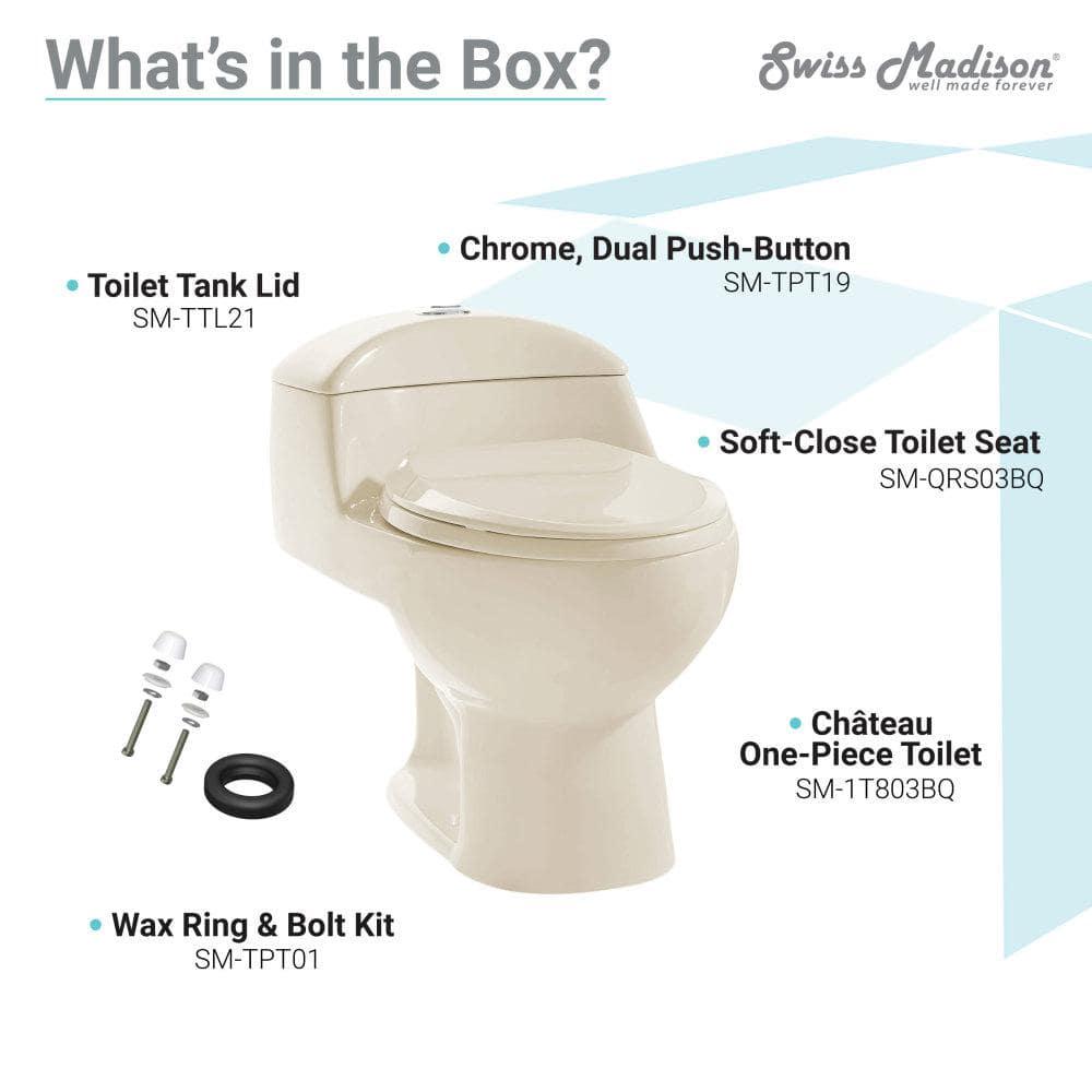 Swiss Madison Chateau 1Piece 08 GPF128 GPF Dual Flush Elongated Toilet in Bisque Seat Included