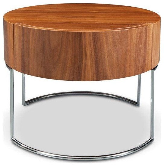 End Table  Walnut And Stainless Steel Legs With Soft Closing Drawer.   Contemporary   Side Tables And End Tables   by Peachtree Fine Furniture  Houzz