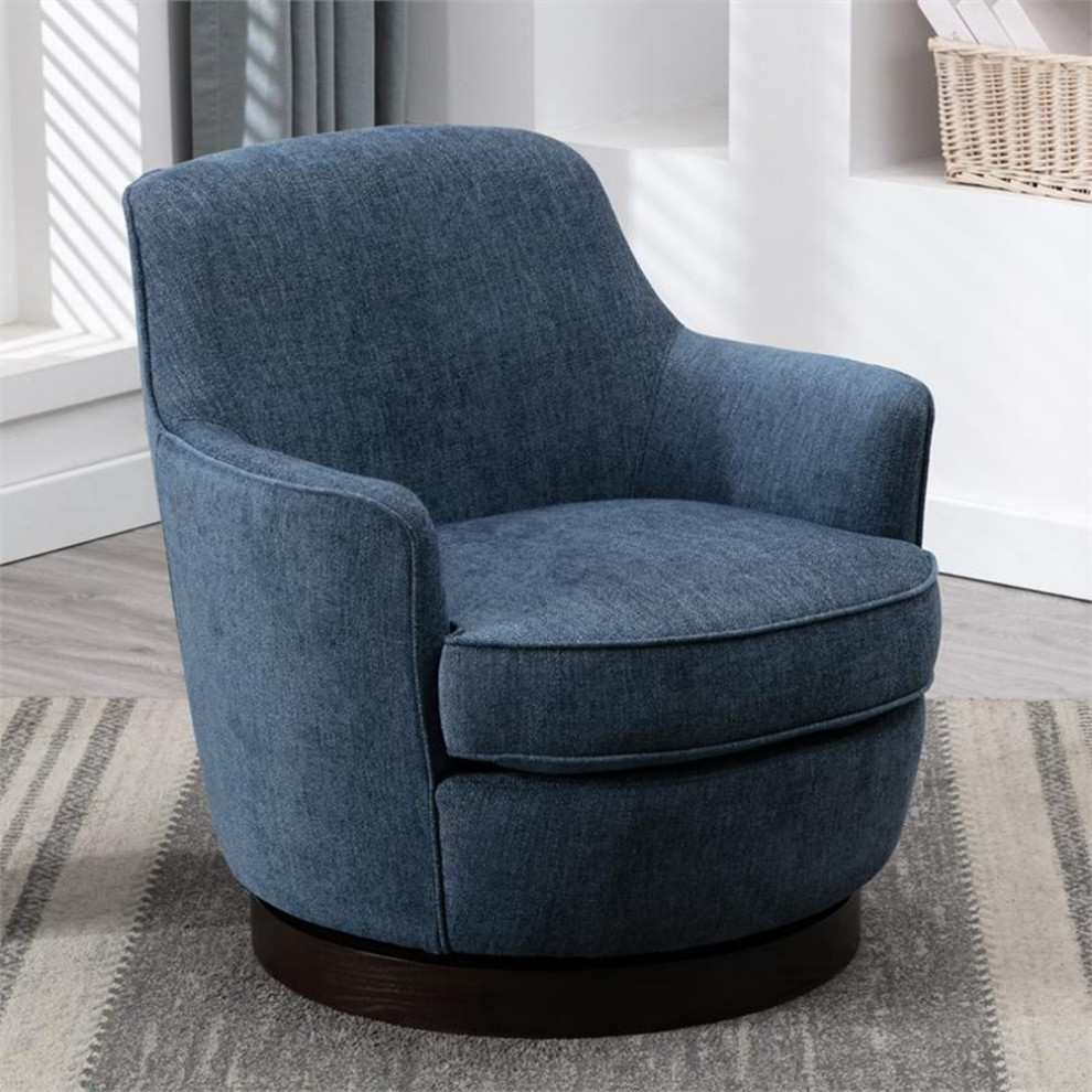 Bowery Hill Transitional Wood Base Swivel Chair in Cadet Blue   Contemporary   Armchairs And Accent Chairs   by Homesquare  Houzz