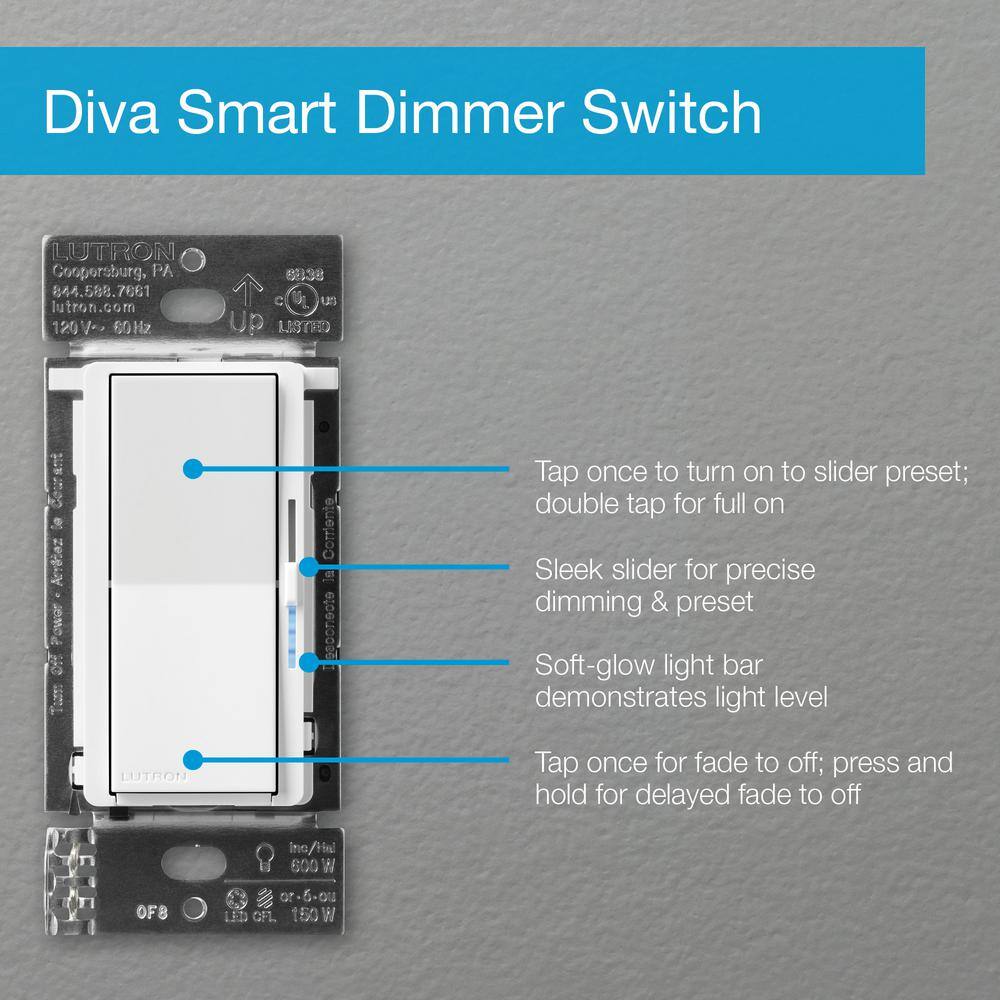 Lutron Diva Smart Dimmer Switch for Caseta Smart Lighting 150-Watt LED Ivory (DVRF-6L-IV) DVRF-6L-IV